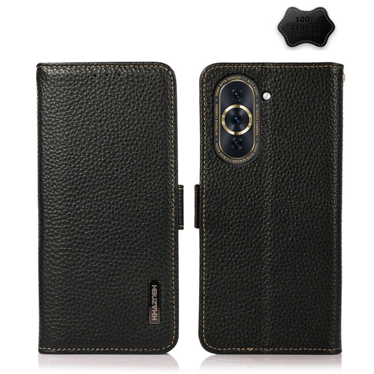 For Huawei Nova 10 KHAZNEH Side-Magnetic Litchi Genuine Leather RFID Phone Case(Black) - Huawei Cases by PMC Jewellery | Online Shopping South Africa | PMC Jewellery | Buy Now Pay Later Mobicred