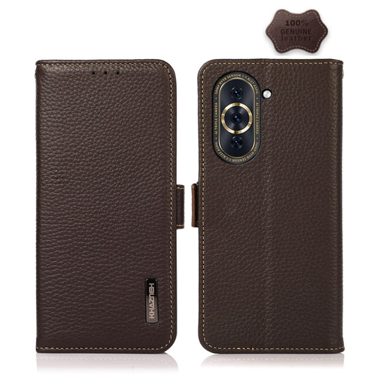 For Huawei Nova 10 Pro KHAZNEH Side-Magnetic Litchi Genuine Leather RFID Phone Case(Brown) - Huawei Cases by PMC Jewellery | Online Shopping South Africa | PMC Jewellery | Buy Now Pay Later Mobicred