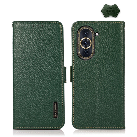 For Huawei Nova 10 Pro KHAZNEH Side-Magnetic Litchi Genuine Leather RFID Phone Case(Green) - Huawei Cases by PMC Jewellery | Online Shopping South Africa | PMC Jewellery | Buy Now Pay Later Mobicred