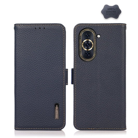 For Huawei Nova 10 Pro KHAZNEH Side-Magnetic Litchi Genuine Leather RFID Phone Case(Blue) - Huawei Cases by PMC Jewellery | Online Shopping South Africa | PMC Jewellery | Buy Now Pay Later Mobicred