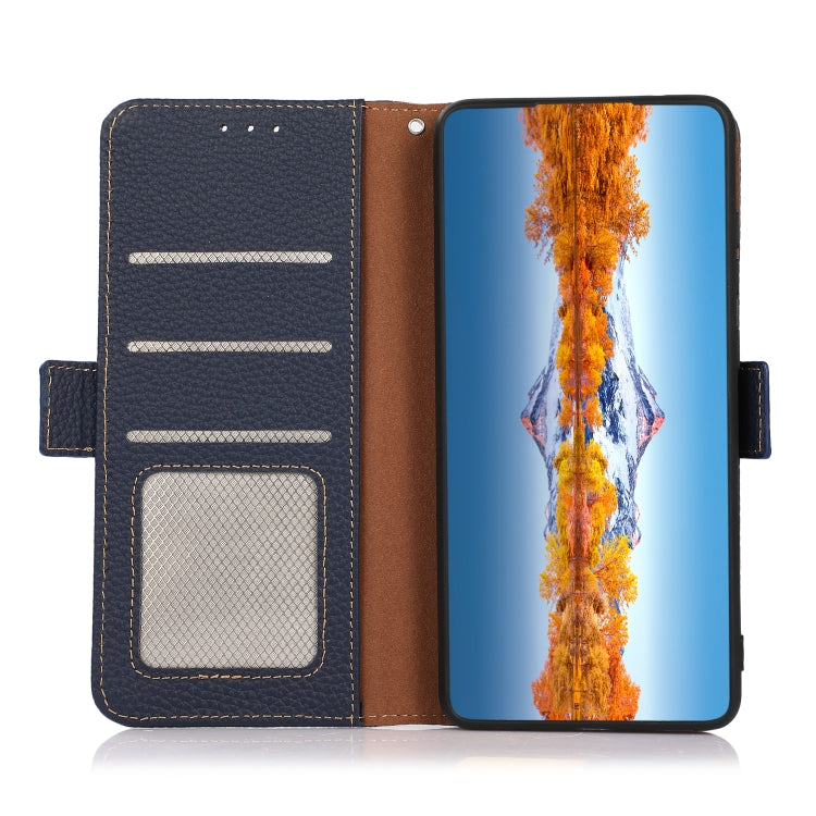 For Huawei Nova 10 Pro KHAZNEH Side-Magnetic Litchi Genuine Leather RFID Phone Case(Blue) - Huawei Cases by PMC TechLife | Online Shopping South Africa | PMC TechLife | Buy Now Pay Later Mobicred
