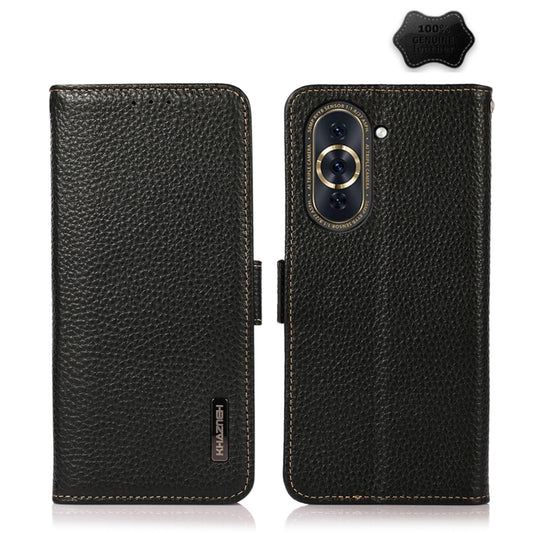 For Huawei Nova 10 Pro KHAZNEH Side-Magnetic Litchi Genuine Leather RFID Phone Case(Black) - Huawei Cases by PMC Jewellery | Online Shopping South Africa | PMC Jewellery | Buy Now Pay Later Mobicred