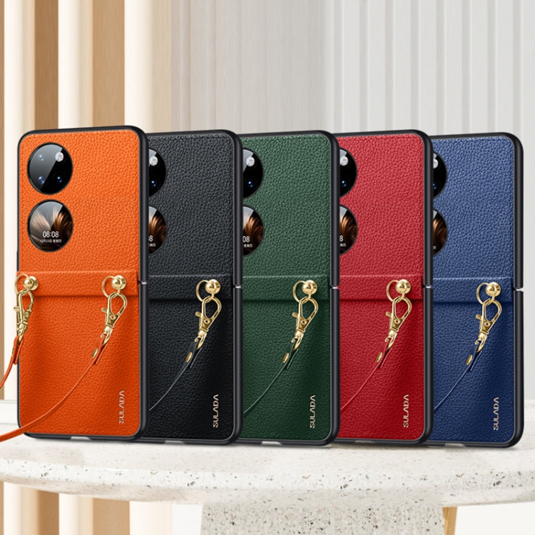 For Huawei P50 Pocket SULADA Litchi Texture Leather + TPU Phone Case with Strap(Black) - free shipping - PMC TechLife - Order now!