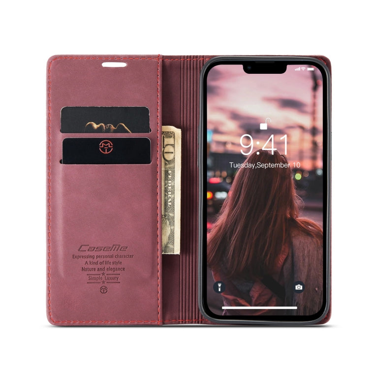 For iPhone 14 CaseMe-013 Multifunctional Retro Frosted Leather Phone Case (Wine Red) - iPhone 14 Cases by CaseMe | Online Shopping South Africa | PMC Jewellery | Buy Now Pay Later Mobicred