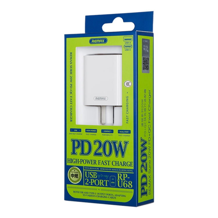 REMAX RP-U68 Speedy Series 20W USB+USB-C/Type-C Interface Fast Charger, Specification:US Plug(White) - free shipping - PMC Jewellery - Order now!