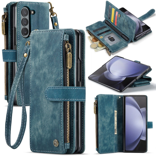 For Samsung Galaxy Z Fold5 CaseMe C30 Multifunctional Card Slots Zipper Phone Leather Phone Case(Blue) - Galaxy Z Fold5 Cases by CaseMe | Online Shopping South Africa | PMC Jewellery | Buy Now Pay Later Mobicred