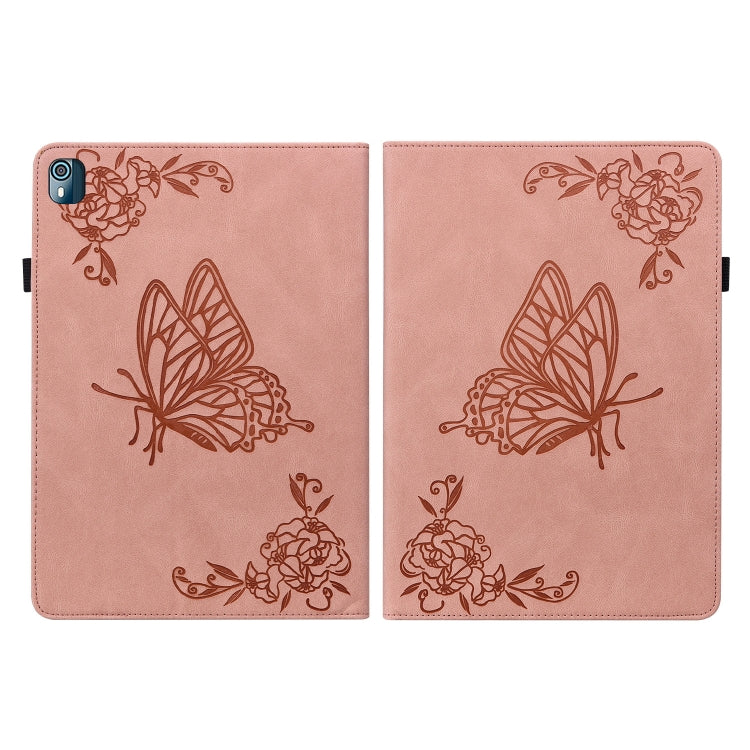 For Nokia T10 Butterfly Flower Embossed Leather Tablet Case(Rose Gold) - Nokia by PMC TechLife | Online Shopping South Africa | PMC TechLife | Buy Now Pay Later Mobicred