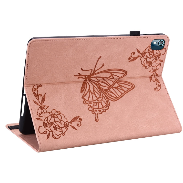 For Nokia T10 Butterfly Flower Embossed Leather Tablet Case(Rose Gold) - Nokia by PMC TechLife | Online Shopping South Africa | PMC TechLife | Buy Now Pay Later Mobicred