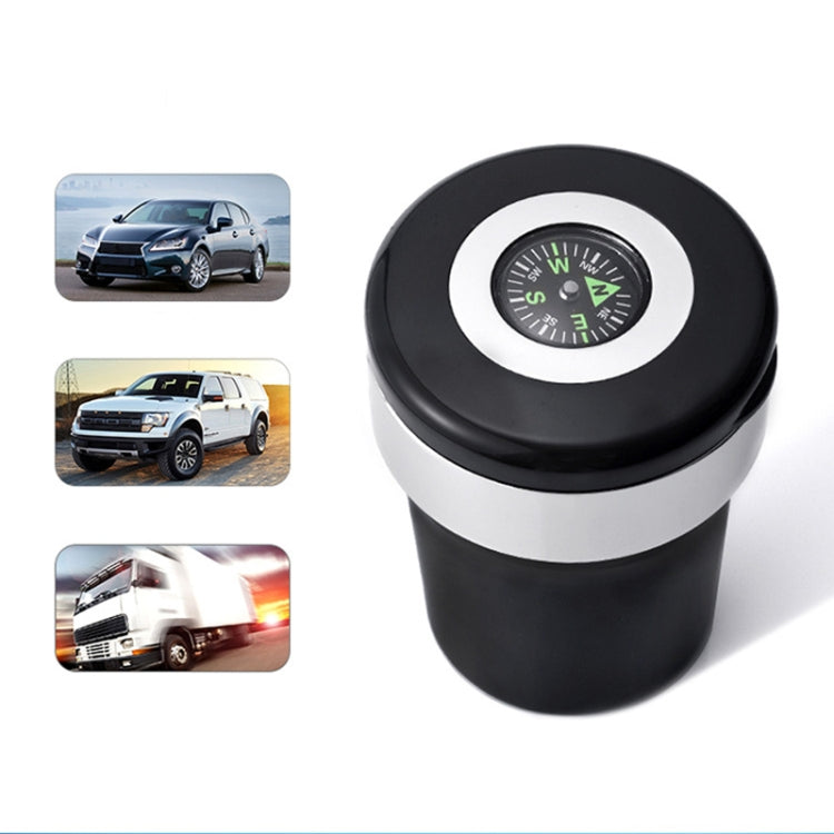 Car Compass Ashtray Built-in LED(Black+Silver) - Ashtrays by PMC TechLife | Online Shopping South Africa | PMC TechLife | Buy Now Pay Later Mobicred
