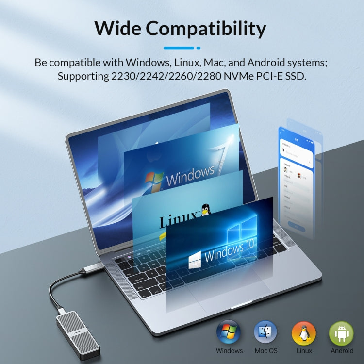 ORICO M224C3-U4-GY M.2 NVME 40Gbps SSD Enclosure(Grey) - HDD Enclosure by ORICO | Online Shopping South Africa | PMC TechLife | Buy Now Pay Later Mobicred