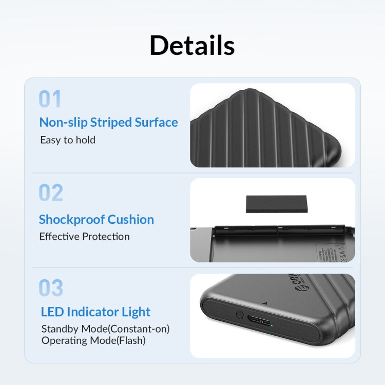 ORICO 25PW1-C3 USB to Type-C 2.5 inch External Storage Hard Drive Case(Black) - HDD Enclosure by ORICO | Online Shopping South Africa | PMC TechLife | Buy Now Pay Later Mobicred