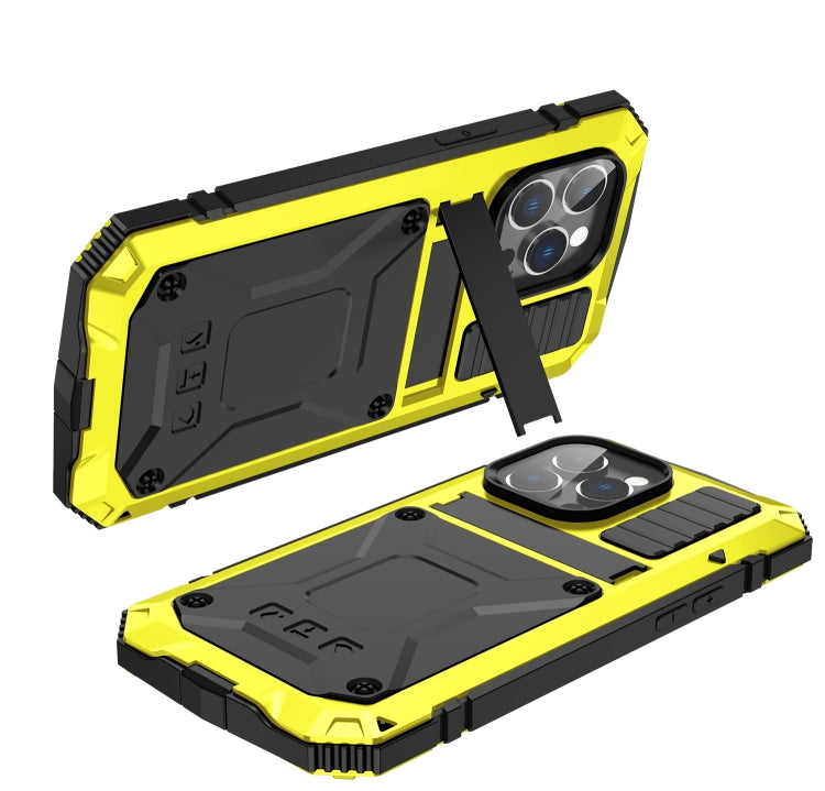 For iPhone 14 Pro R-JUST Shockproof Waterproof Dust-proof Case with Holder(Yellow) - iPhone 14 Pro Cases by R-JUST | Online Shopping South Africa | PMC Jewellery