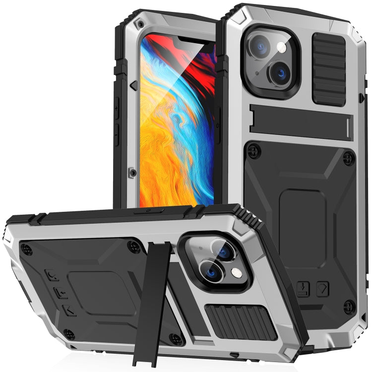 For iPhone 14 R-JUST Shockproof Waterproof Dust-proof Case with Holder (Silver) - free shipping - PMC TechLife - Order now!