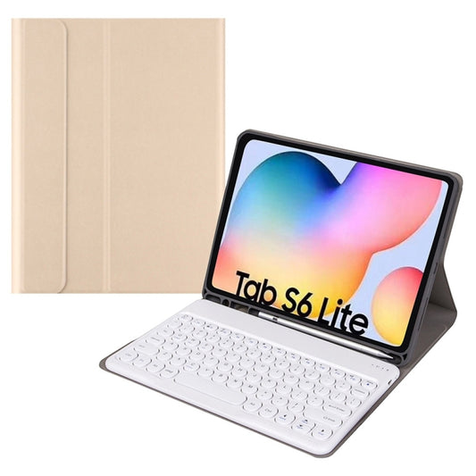 Round Cap Bluetooth Keyboard Leather Case with Pen Slot, without Touchpad For Samsung Galaxy Tab A7 10.4 2020(Gold+White Keyboard) - Samsung Keyboard by PMC Jewellery | Online Shopping South Africa | PMC Jewellery