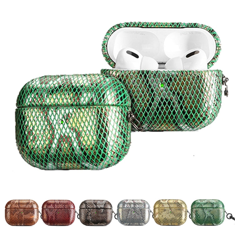 J01 Mesh Snakeskin Headphone Case For AirPods Pro(Green) - For AirPods Pro by PMc TechLife | Online Shopping South Africa | PMc TechLife | Buy Now Pay Later Mobicred