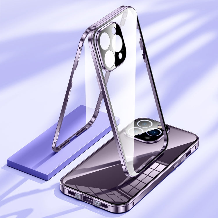 For iPhone 14 Magnetic Double-buckle HD Tempered Glass Phone Case (Purple) - iPhone 14 Cases by PMC TechLife | Online Shopping South Africa | PMC TechLife | Buy Now Pay Later Mobicred