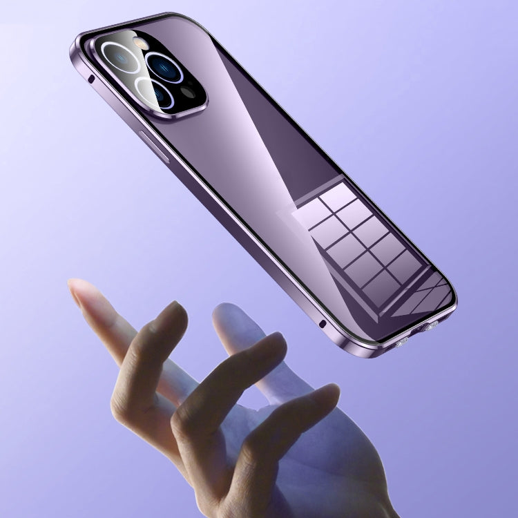 For iPhone 14 Plus Magnetic Double-buckle HD Tempered Glass Phone Case (Gold) - iPhone 14 Plus Cases by PMC TechLife | Online Shopping South Africa | PMC TechLife | Buy Now Pay Later Mobicred