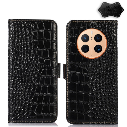 For Huawei Mate 50 Pro Crocodile Top Layer Cowhide Leather Phone Case(Black) - Huawei Cases by PMC Jewellery | Online Shopping South Africa | PMC Jewellery | Buy Now Pay Later Mobicred