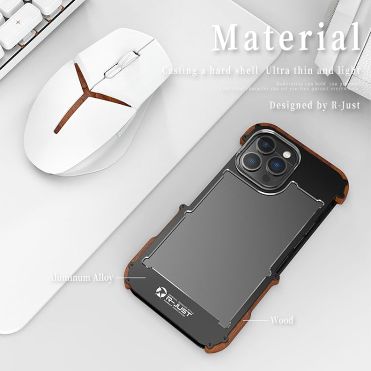 For iPhone 14 R-JUST Ironwood Generation Metal + Wood Phone Case - iPhone 14 Cases by R-JUST | Online Shopping South Africa | PMC TechLife | Buy Now Pay Later Mobicred