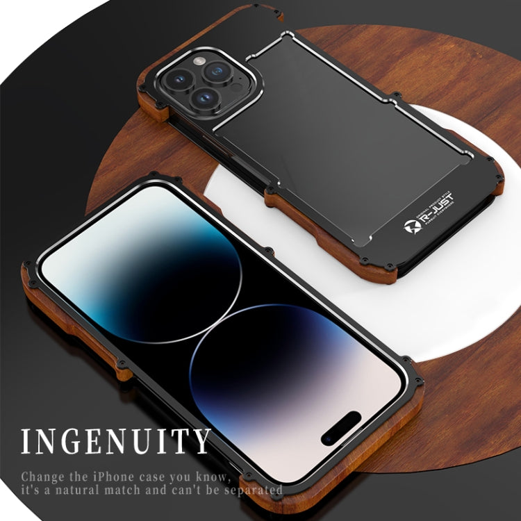 For iPhone 14 Pro R-JUST Ironwood Generation Metal + Wood Phone Case - iPhone 14 Pro Cases by R-JUST | Online Shopping South Africa | PMC Jewellery