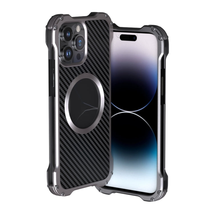 For iPhone 14 Pro R-JUST RJ51 Hollow Shockproof Metal Phone Case(Dark Grey) - iPhone 14 Pro Cases by R-JUST | Online Shopping South Africa | PMC TechLife | Buy Now Pay Later Mobicred