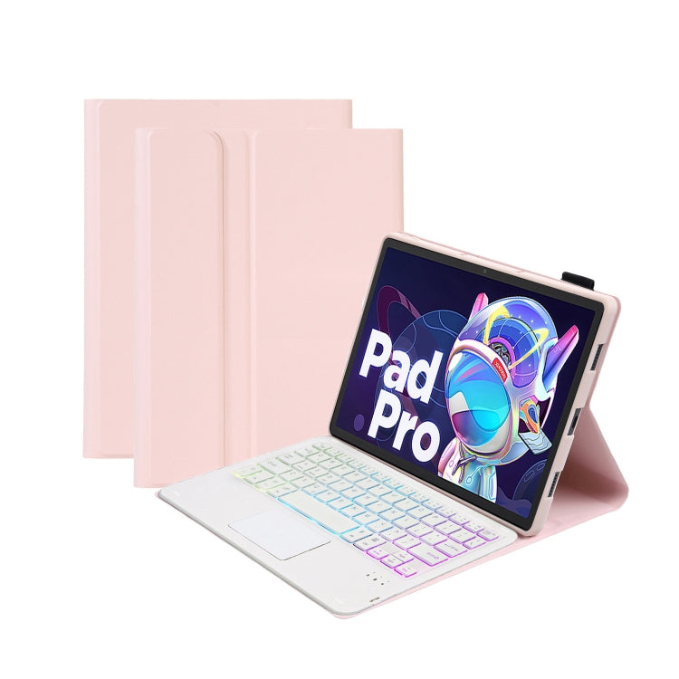 AM18-AS Tri-color Backlight Bluetooth Keyboard Leather Case with Touchpad For Lenovo XiaoXin Pad Pro 2022 11.2 inch(Pink) - Lenovo Keyboard by PMC Jewellery | Online Shopping South Africa | PMC Jewellery