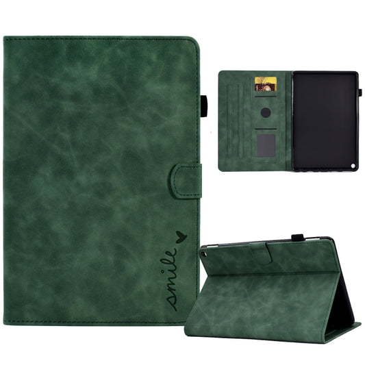 For Amazon Kindle Fire HD 10 2021 Embossed Smile Flip Tablet Leather Case(Green) - Amazon by PMC Jewellery | Online Shopping South Africa | PMC Jewellery | Buy Now Pay Later Mobicred