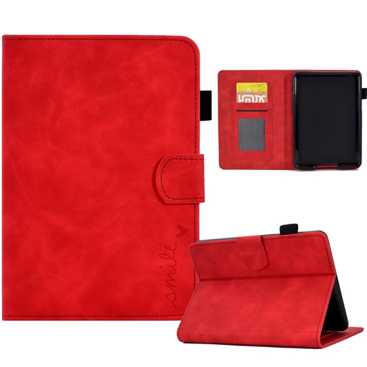 For Amazon Kindle Paperwhite 5 Embossed Smile Flip Tablet Leather Case(Red) - Amazon by PMC Jewellery | Online Shopping South Africa | PMC Jewellery | Buy Now Pay Later Mobicred