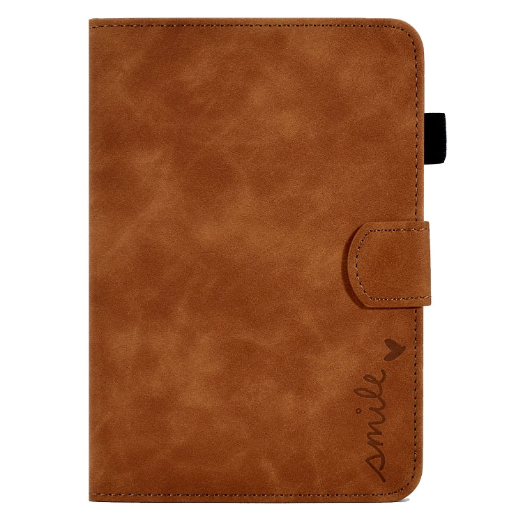 For Amazon Kindle Paperwhite 4/3/2/1 Embossed Smile Flip Tablet Leather Case(Brown) - Amazon by PMC TechLife | Online Shopping South Africa | PMC TechLife | Buy Now Pay Later Mobicred