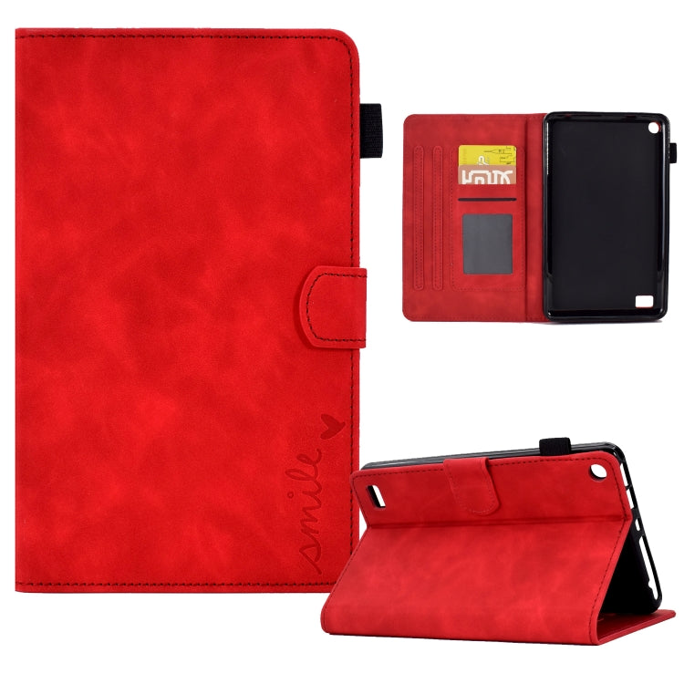 For Amazon Kindle Fire 7 2019/2017/2015 Embossed Smile Flip Tablet Leather Case(Red) - Amazon by PMC TechLife | Online Shopping South Africa | PMC TechLife | Buy Now Pay Later Mobicred