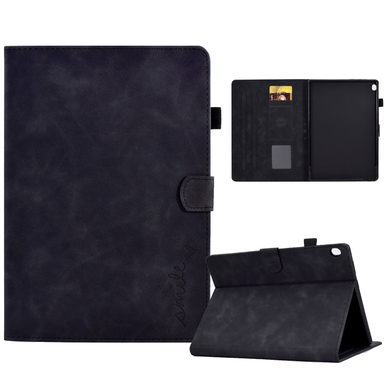 For Lenovo Tab M10 Embossed Smile Flip Tablet Leather Case(Black) - Lenovo by PMC TechLife | Online Shopping South Africa | PMC TechLife | Buy Now Pay Later Mobicred