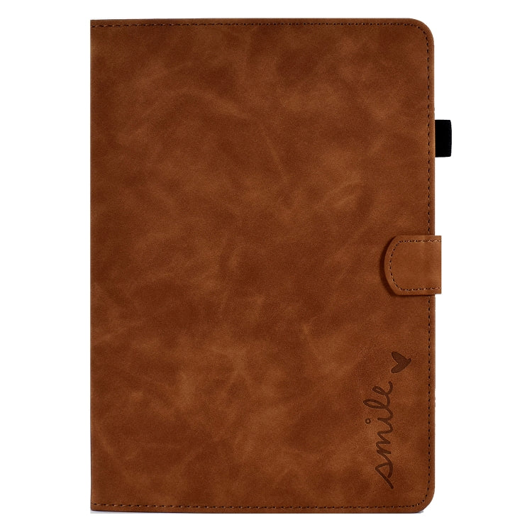 For Lenovo Tab M10 Embossed Smile Flip Tablet Leather Case(Brown) - Lenovo by PMC TechLife | Online Shopping South Africa | PMC TechLife | Buy Now Pay Later Mobicred