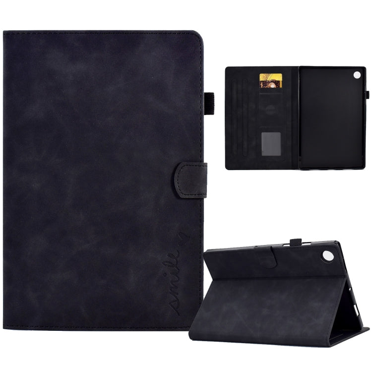 For Lenovo M10 Plus Embossed Smile Flip Tablet Leather Case(Black) - Lenovo by PMC TechLife | Online Shopping South Africa | PMC TechLife | Buy Now Pay Later Mobicred