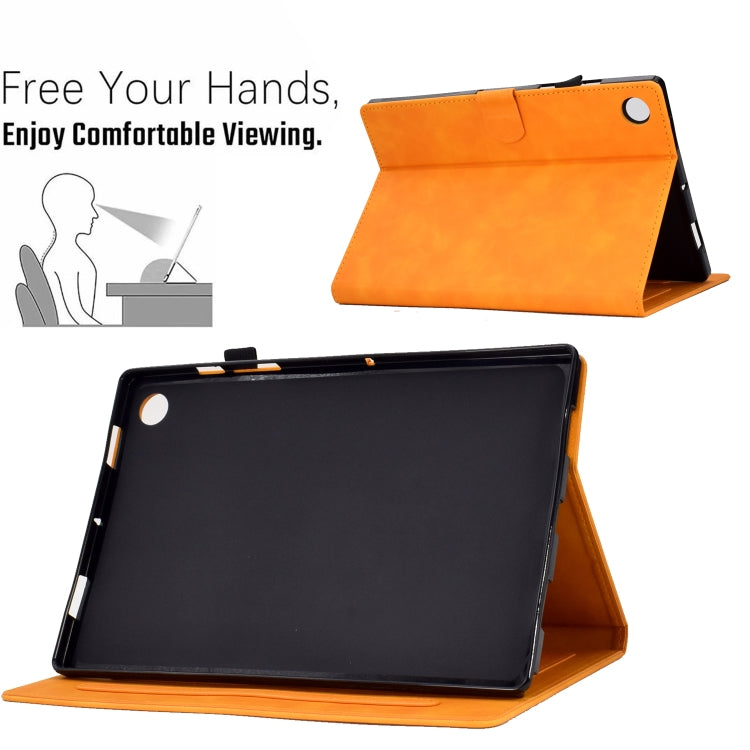 For Lenovo M10 Plus Embossed Smile Flip Tablet Leather Case(Khaki) - Lenovo by PMC TechLife | Online Shopping South Africa | PMC TechLife | Buy Now Pay Later Mobicred