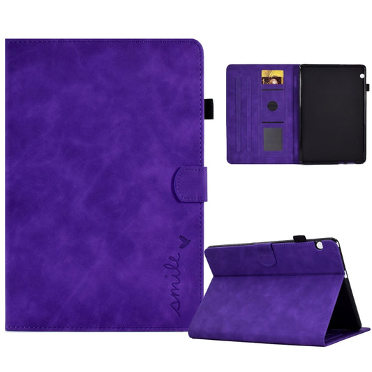 For Huawei MediaPad T5 Embossed Smile Flip Tablet Leather Case(Purple) - Huawei by PMC Jewellery | Online Shopping South Africa | PMC Jewellery | Buy Now Pay Later Mobicred