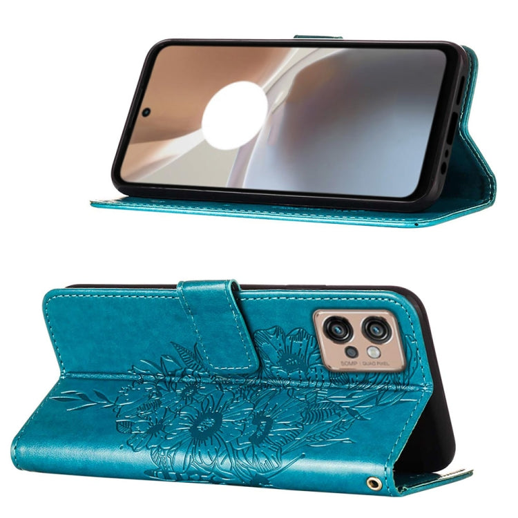 For Motorola Moto G32 Embossed Butterfly Flip Leather Phone Case(Blue) - Motorola Cases by PMC TechLife | Online Shopping South Africa | PMC TechLife | Buy Now Pay Later Mobicred