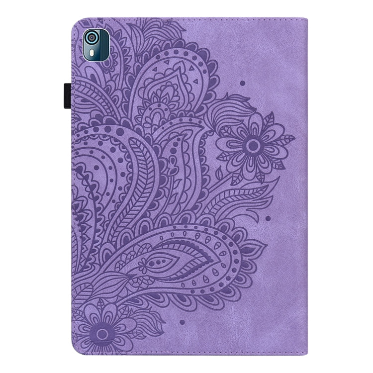 For Nokia T10 Peacock Embossed Pattern Leather Tablet Case(Purple) - Nokia by PMC TechLife | Online Shopping South Africa | PMC TechLife | Buy Now Pay Later Mobicred
