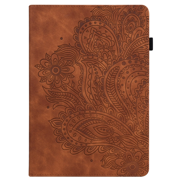 For Amazon Kindle Fire 7 2022 Peacock Embossed Pattern Leather Tablet Case(Brown) - Amazon by PMC TechLife | Online Shopping South Africa | PMC TechLife | Buy Now Pay Later Mobicred
