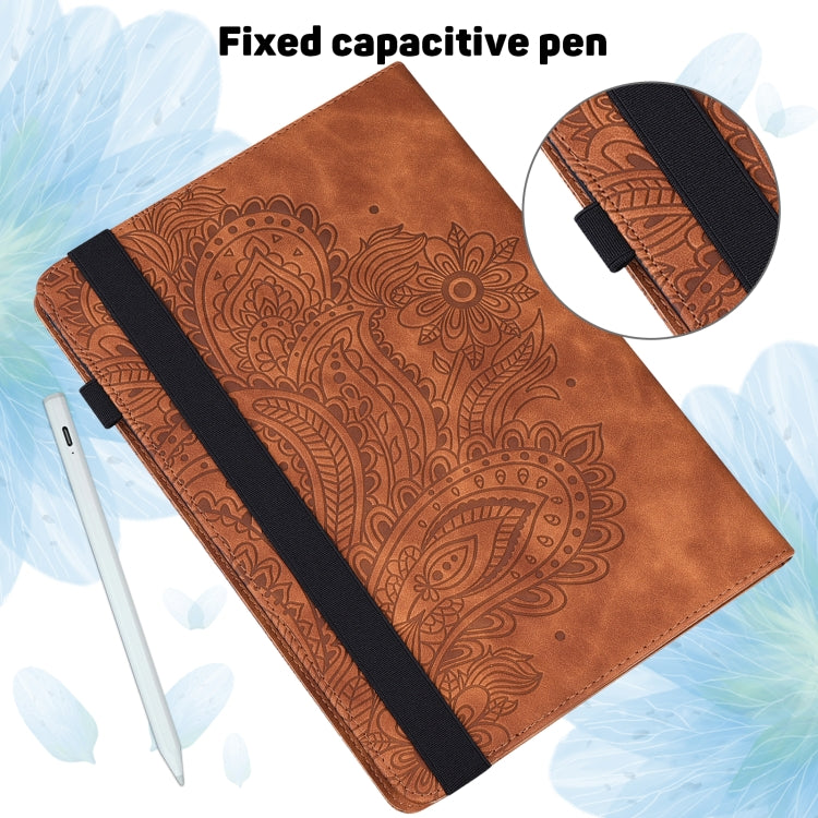 For Amazon Kindle Fire 7 2022 Peacock Embossed Pattern Leather Tablet Case(Brown) - Amazon by PMC TechLife | Online Shopping South Africa | PMC TechLife | Buy Now Pay Later Mobicred