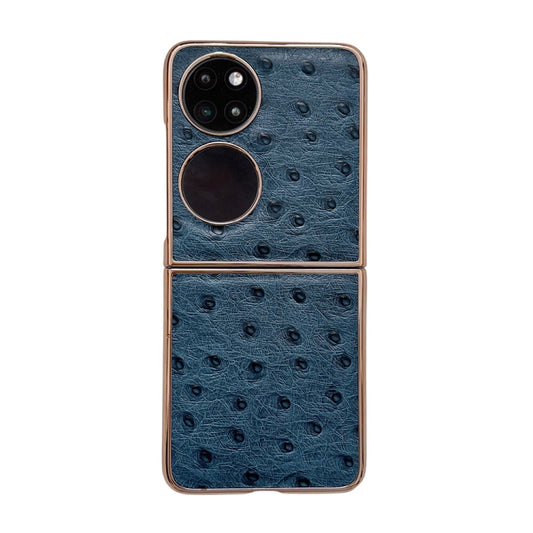 For Huawei P50 Pocket Genuine Leather Ostrich Texture Nano Plating Phone Case(Blue) - Huawei Cases by PMC Jewellery | Online Shopping South Africa | PMC Jewellery | Buy Now Pay Later Mobicred