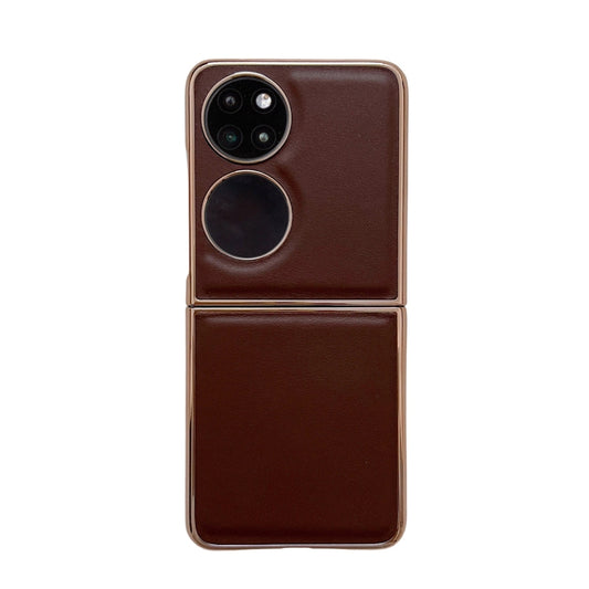 For Huawei P50 Pocket Genuine Leather Xiaoya Series Nano Plating Phone Case(Coffee) - Huawei Cases by PMC Jewellery | Online Shopping South Africa | PMC Jewellery | Buy Now Pay Later Mobicred