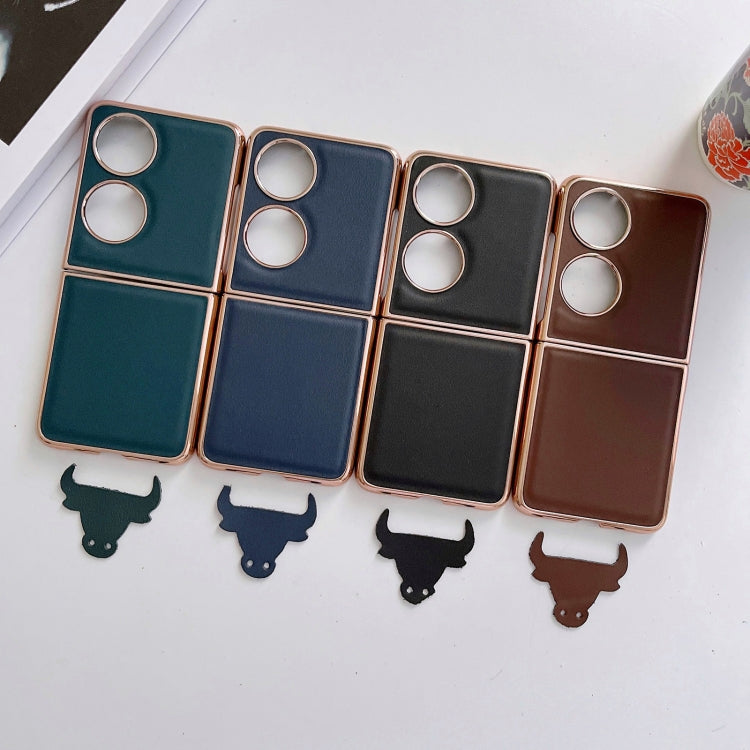 For Huawei P50 Pocket Genuine Leather Xiaoya Series Nano Plating Phone Case(Blue) - Huawei Cases by PMC TechLife | Online Shopping South Africa | PMC TechLife | Buy Now Pay Later Mobicred