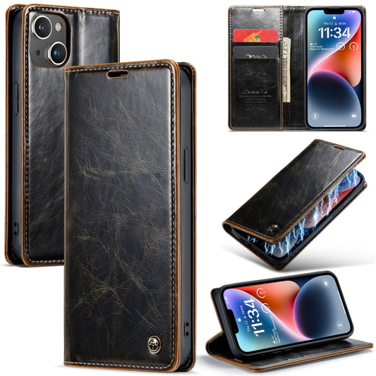 For iPhone 14 Plus CaseMe 003 Crazy Horse Texture Leather Phone Case(Coffee) - iPhone 14 Plus Cases by CaseMe | Online Shopping South Africa | PMC Jewellery | Buy Now Pay Later Mobicred