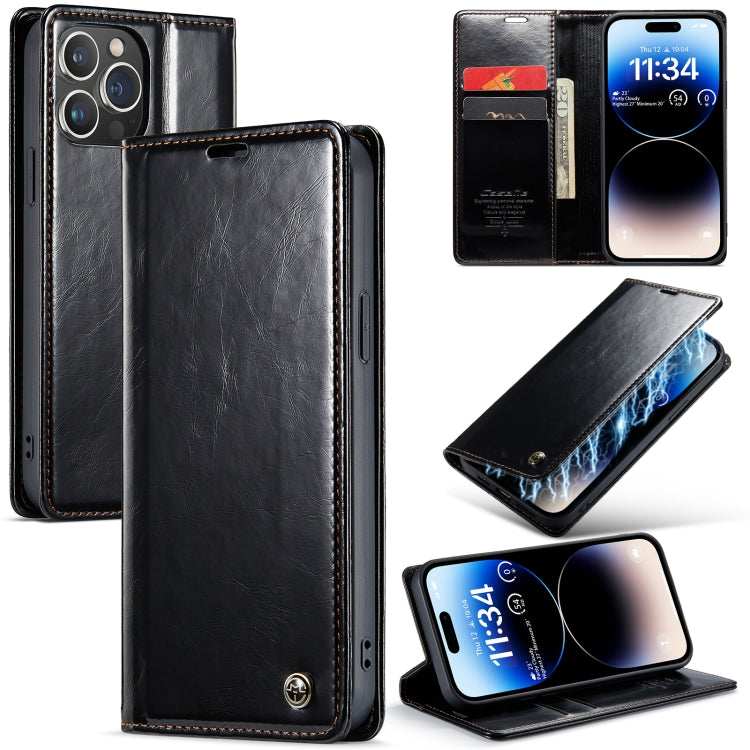 For iPhone 14 Pro CaseMe 003 Crazy Horse Texture Leather Phone Case(Black) - iPhone 14 Pro Cases by CaseMe | Online Shopping South Africa | PMC Jewellery | Buy Now Pay Later Mobicred