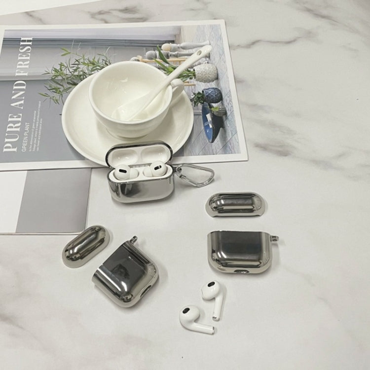 For AirPods 3 Split Electroplating TPU Earphone Protective Case with Hook(Silver) - For AirPods 3 by PMC Jewellery | Online Shopping South Africa | PMC Jewellery | Buy Now Pay Later Mobicred