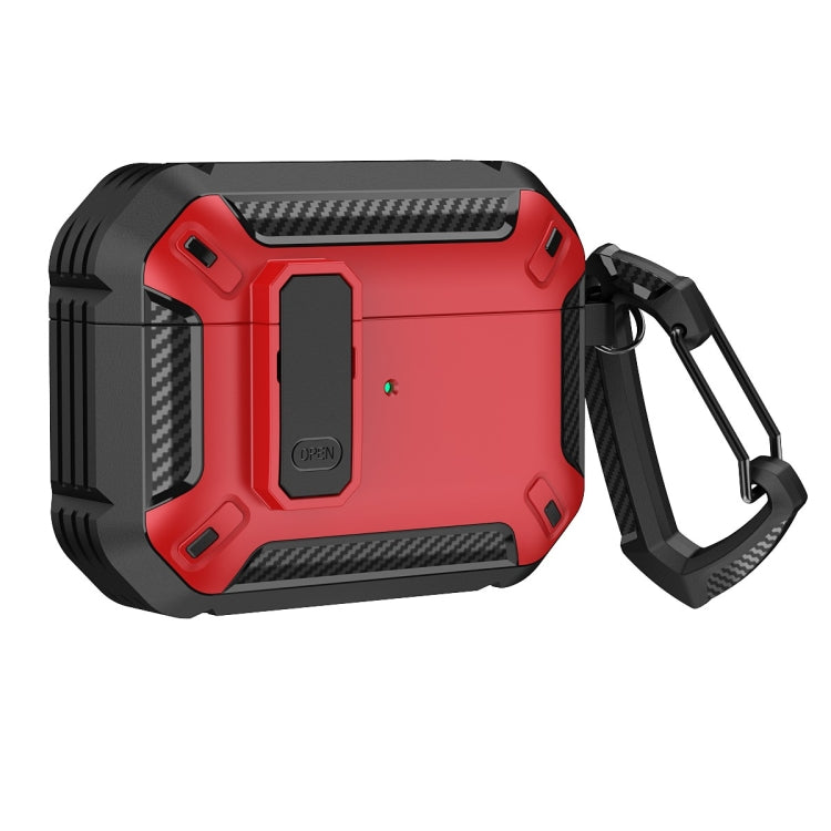 For AirPods Pro 2 Shield Shockproof Earphone Protective Case with Hook(Black Red) - For AirPods Pro 2 by PMC Jewellery | Online Shopping South Africa | PMC Jewellery | Buy Now Pay Later Mobicred