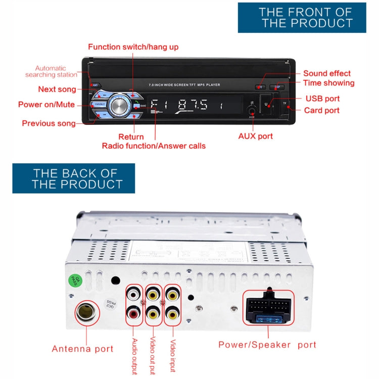9601 7 inch Car Electric Retractable MP5 Player Supports Bluetooth Hand-free Calling Reverse - Car MP3 & MP4 & MP5 by PMC TechLife | Online Shopping South Africa | PMC TechLife | Buy Now Pay Later Mobicred