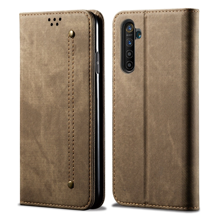 For OPPO Realme 6 Pro Denim Texture Casual Style Horizontal Flip Leather Case with Holder & Card Slots & Wallet(Khaki) - Realme Cases by PMC Jewellery | Online Shopping South Africa | PMC Jewellery | Buy Now Pay Later Mobicred