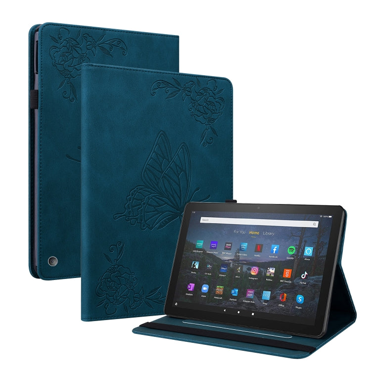 For Amazon Kindle Fire 7 2022 Butterfly Flower Embossed Leather Tablet Case(Blue) - Amazon by PMC TechLife | Online Shopping South Africa | PMC TechLife | Buy Now Pay Later Mobicred