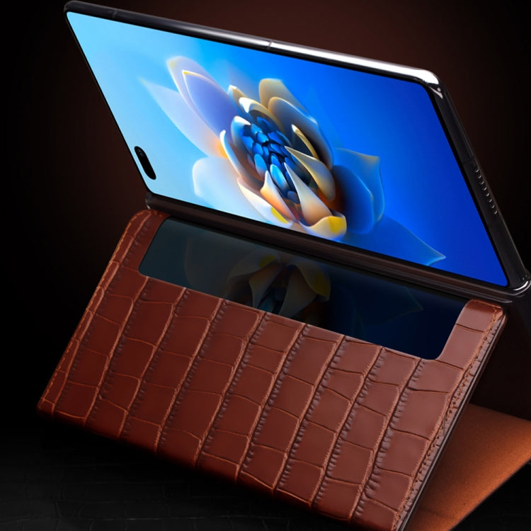 For Huawei Mate X2 QIALINO Crocodile Pattern Side Window View Genuine Leather Phone Case(Black) - free shipping - PMC TechLife - Order now!